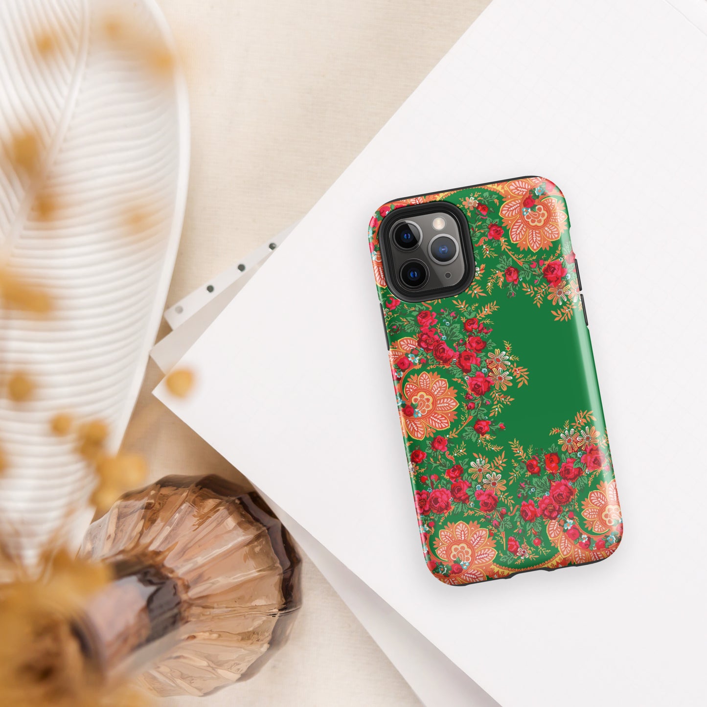 Coque iPhone rigide double protection « Foulard portugais Minhoto vert »