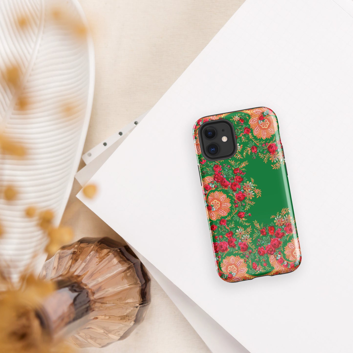 Coque iPhone rigide double protection « Foulard portugais Minhoto vert »