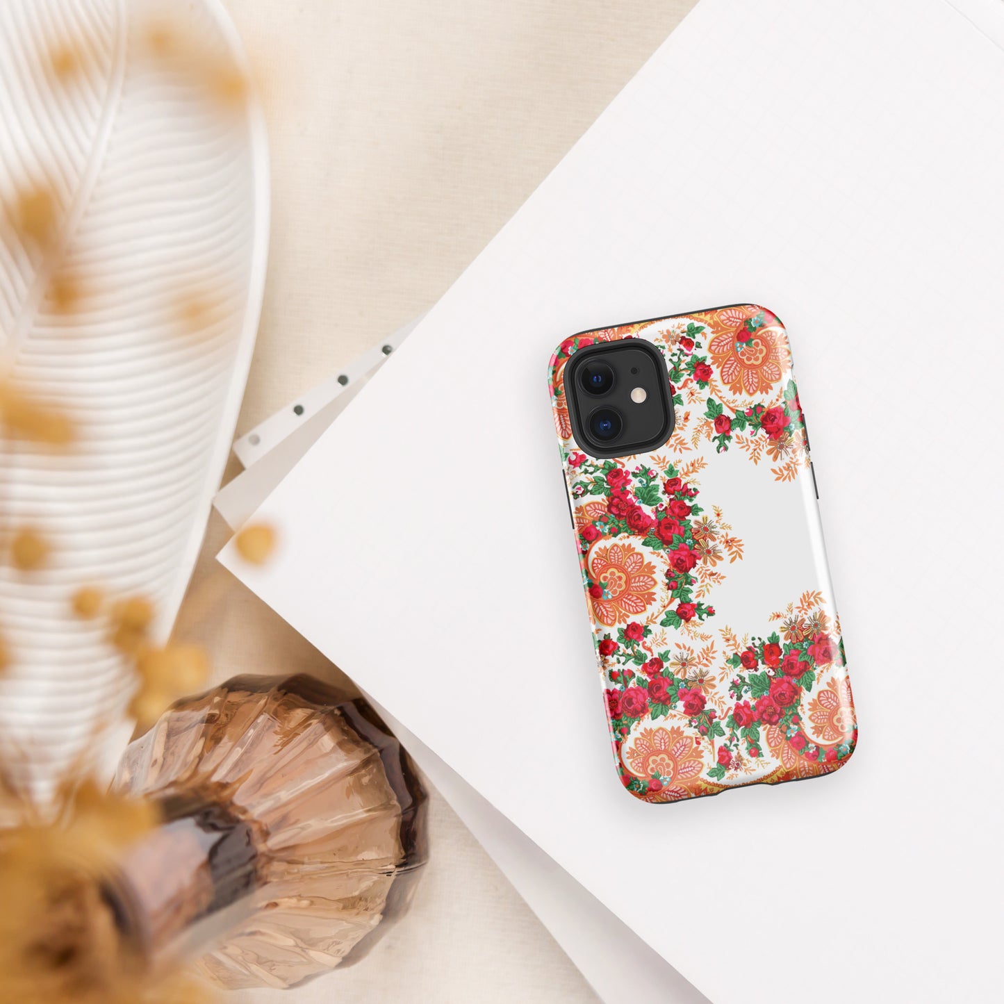 Coque iPhone rigide double protection « Foulard portugais Minhoto blanc »