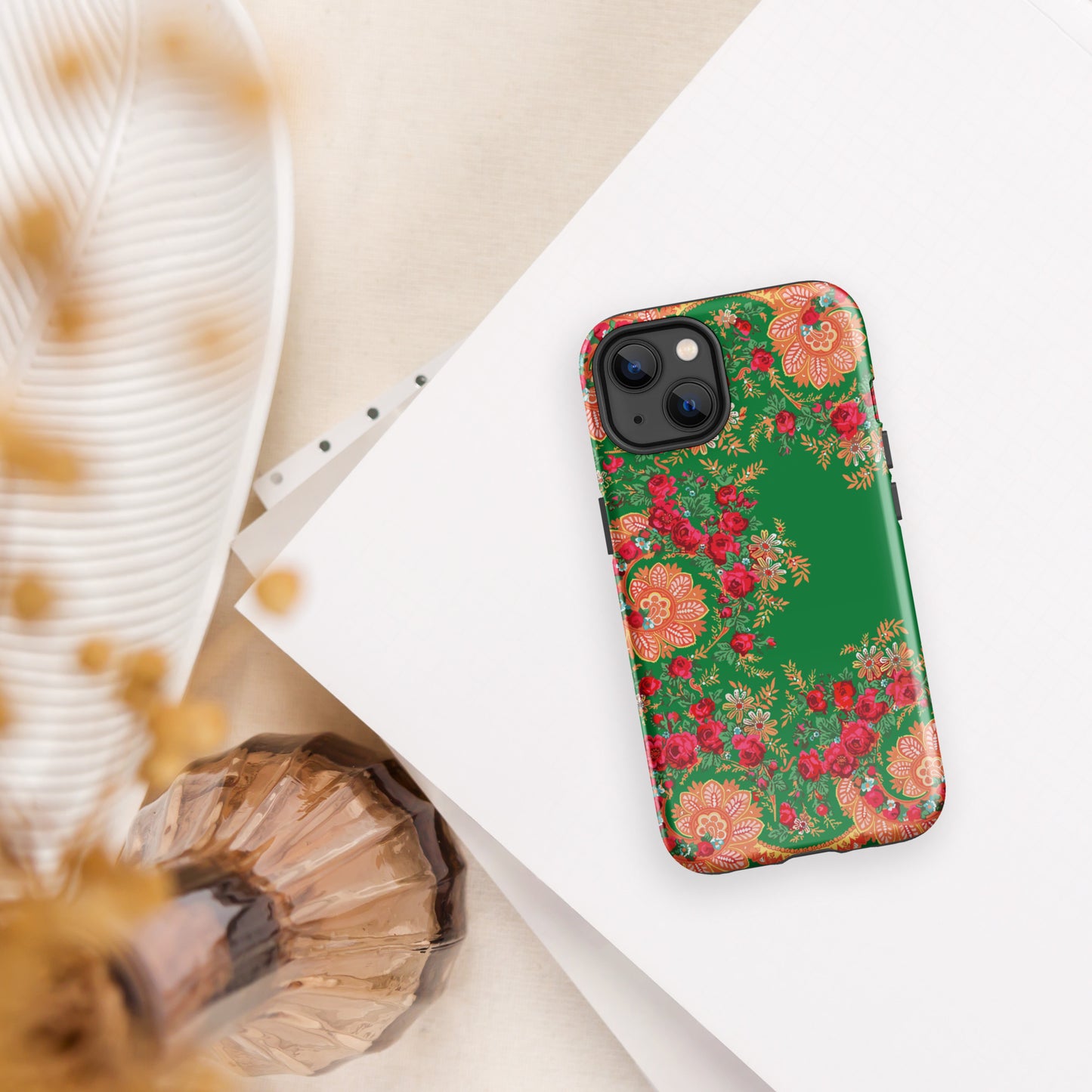 Coque iPhone rigide double protection « Foulard portugais Minhoto vert »