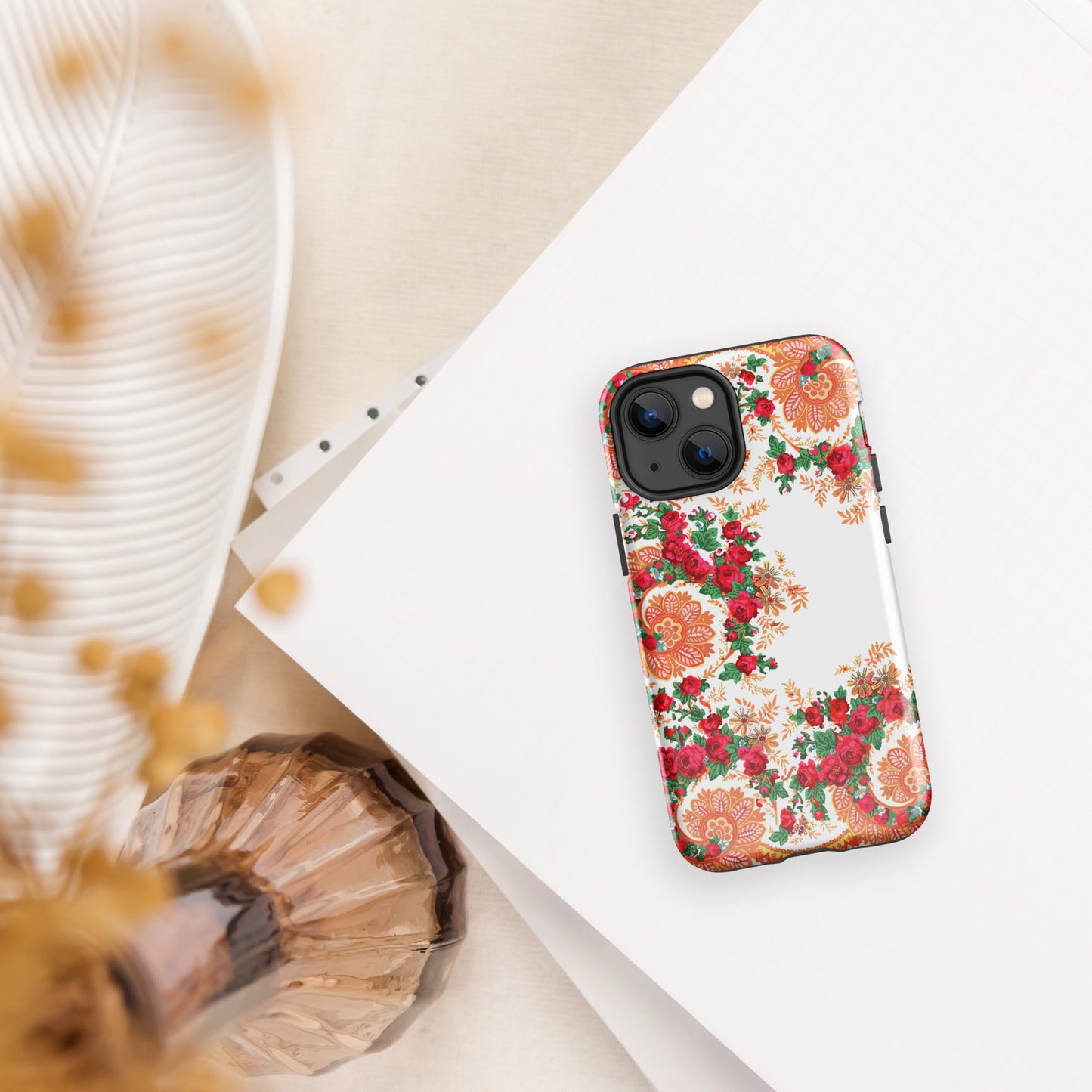 Coque iPhone rigide double protection « Foulard portugais Minhoto blanc »