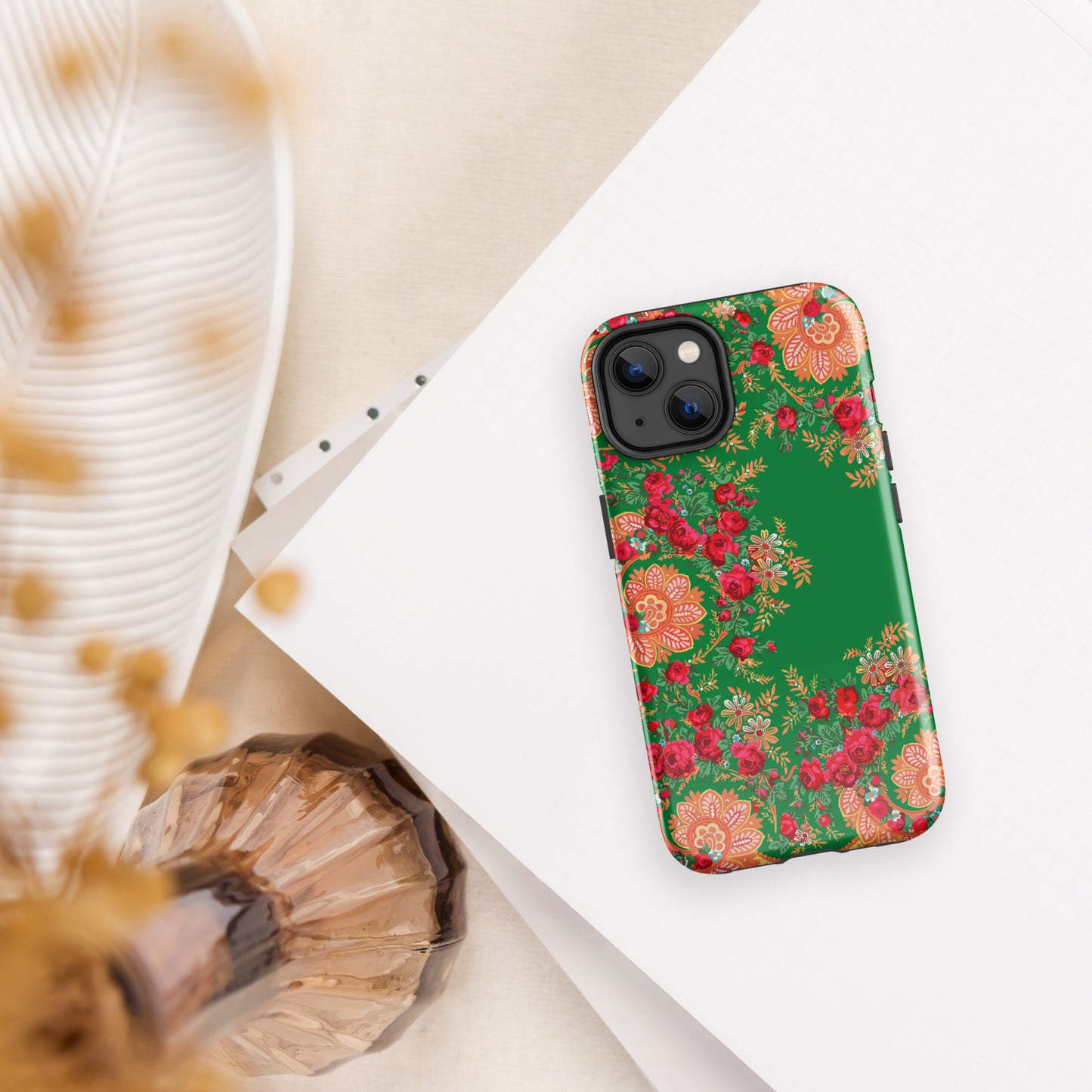 Coque iPhone rigide double protection « Foulard portugais Minhoto vert »