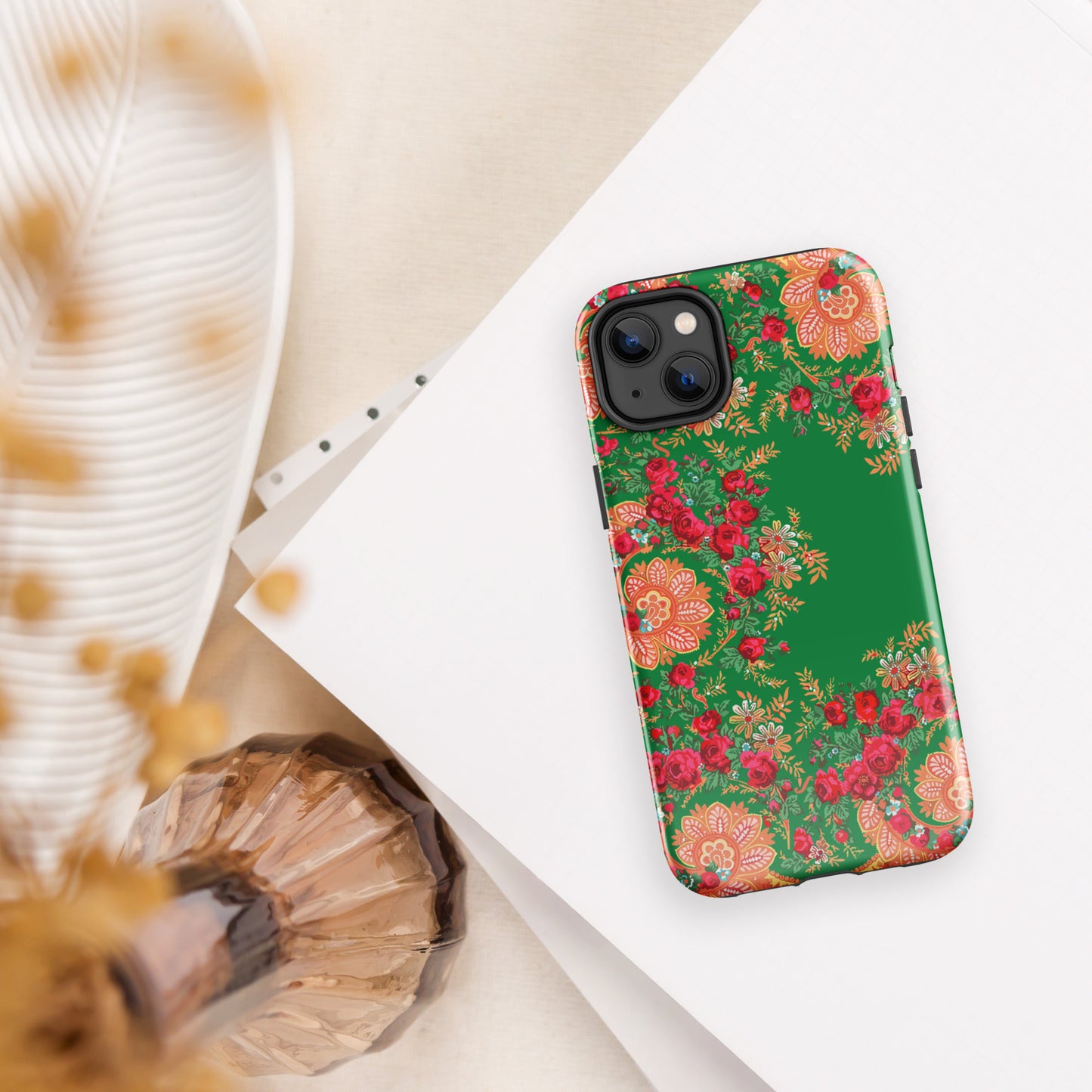 Coque iPhone rigide double protection « Foulard portugais Minhoto vert »