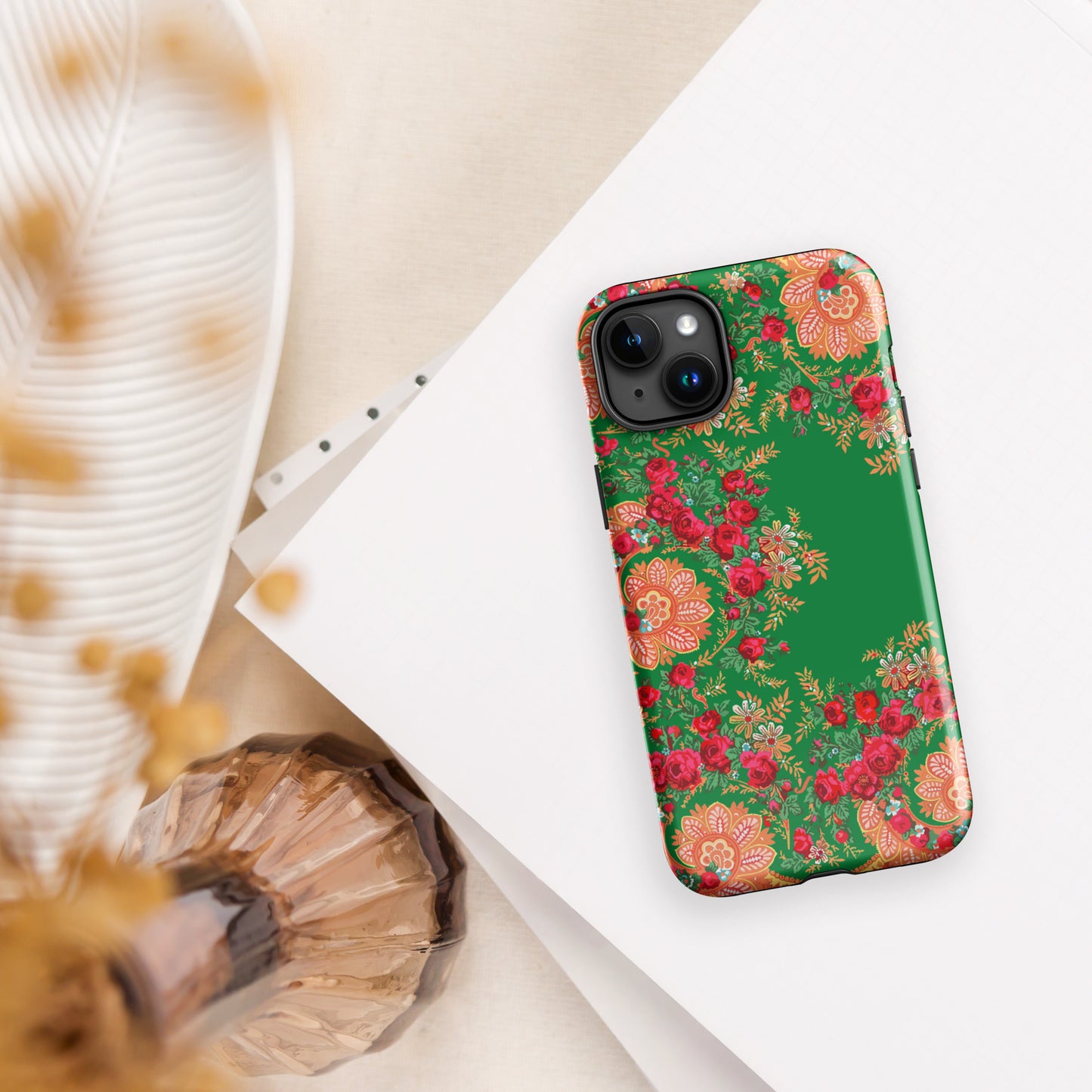 Coque iPhone rigide double protection « Foulard portugais Minhoto vert »