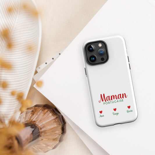 Capa rígida personalizável para iPhone “Portuguese Mom” com dupla proteção