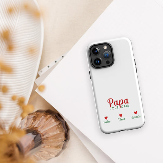 Capa rígida personalizável para iPhone com dupla proteção “Portuguese Dad”