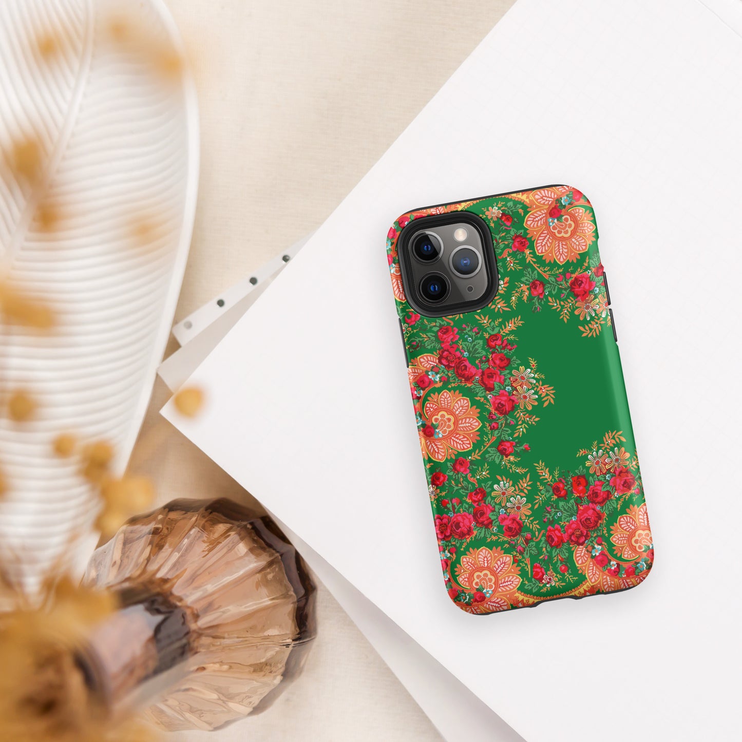 Coque iPhone rigide double protection « Foulard portugais Minhoto vert »