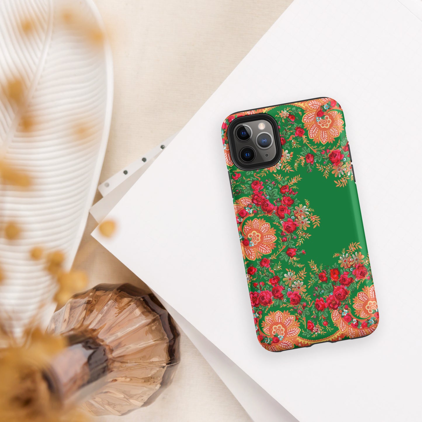 Coque iPhone rigide double protection « Foulard portugais Minhoto vert »