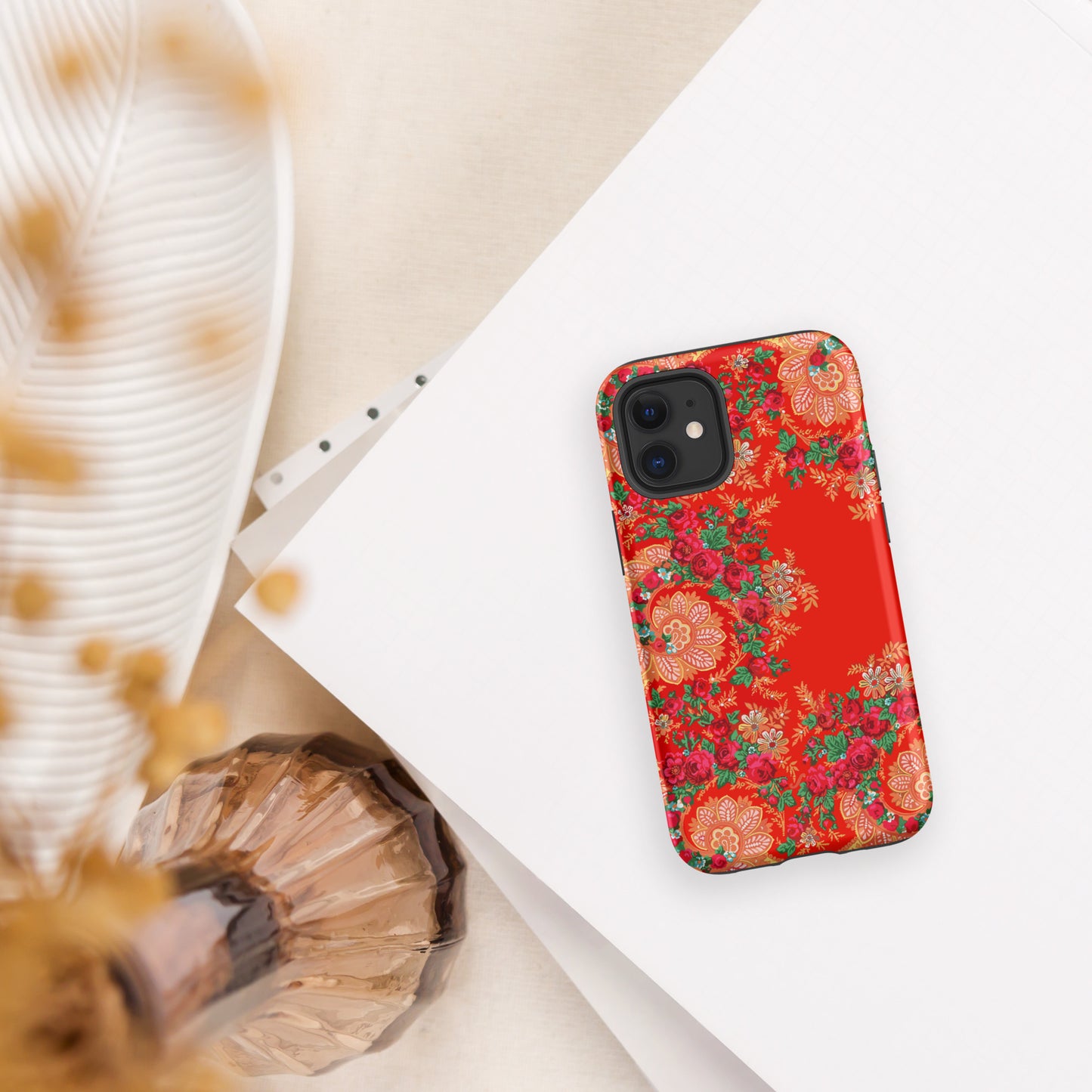 Coque iPhone rigide double protection « Foulard portugais Minhoto rouge »