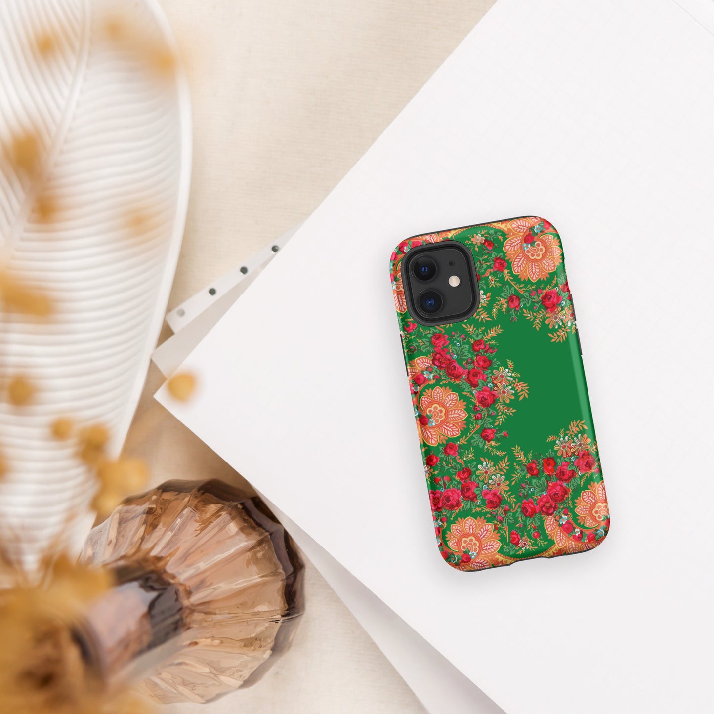 Coque iPhone rigide double protection « Foulard portugais Minhoto vert »