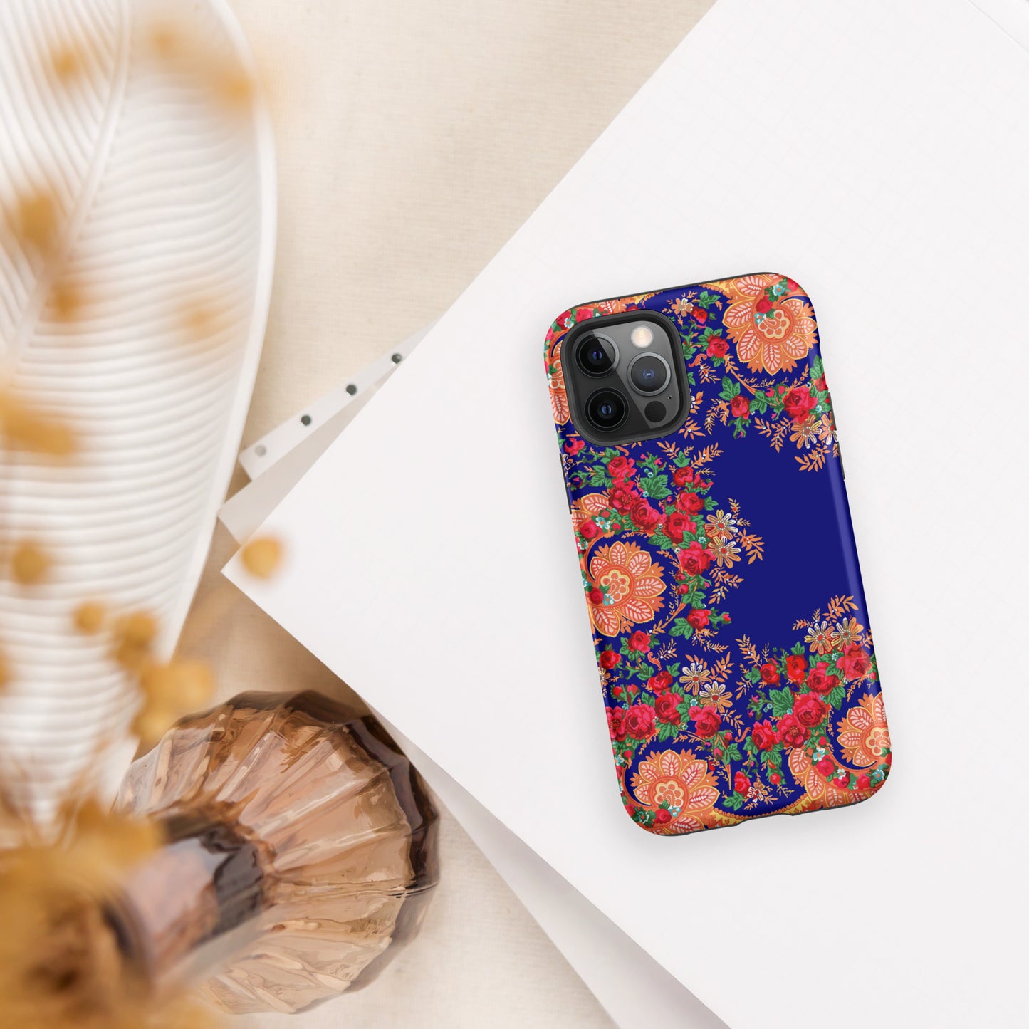 Coque iPhone rigide double protection « Foulard portugais Minhoto bleu »