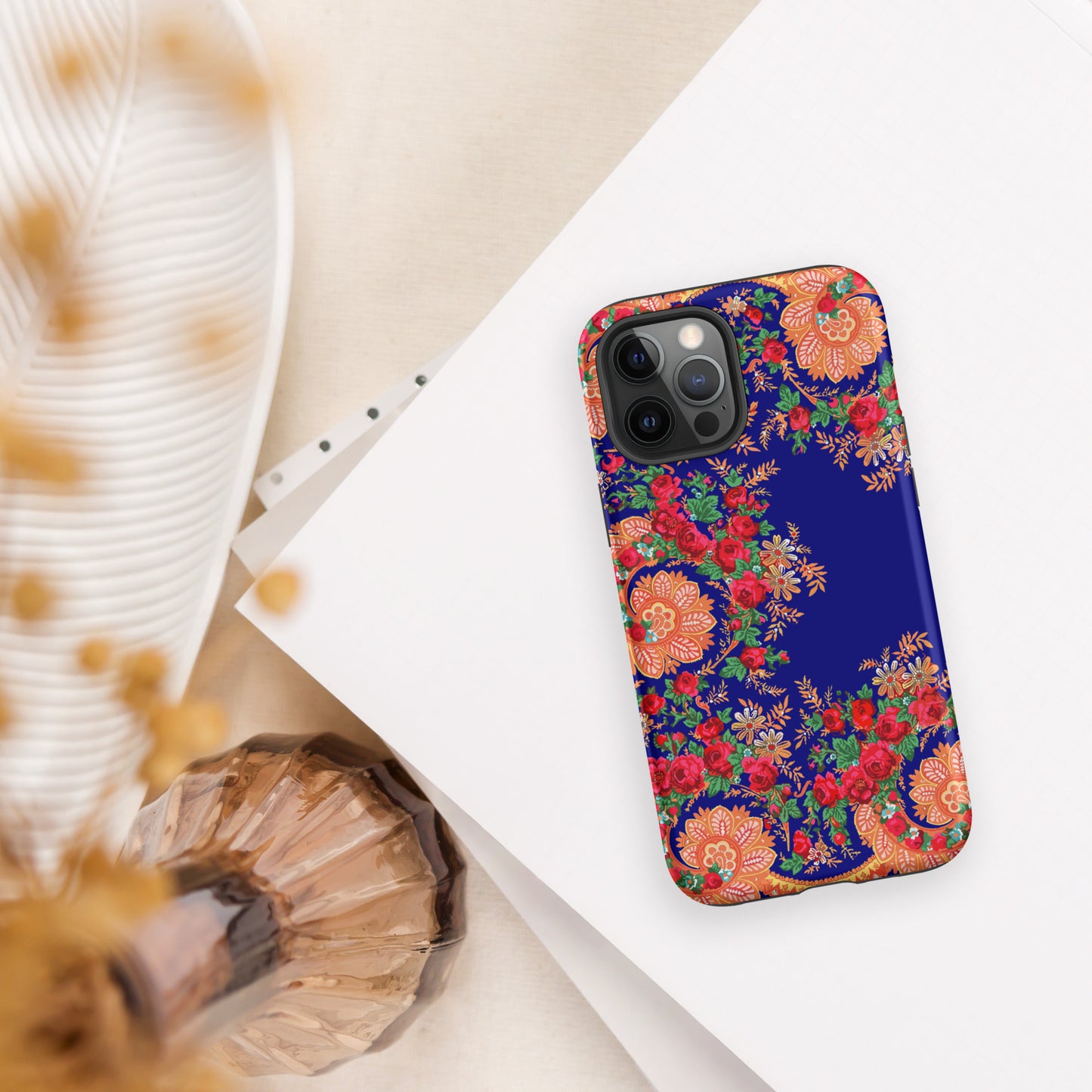 Coque iPhone rigide double protection « Foulard portugais Minhoto bleu »