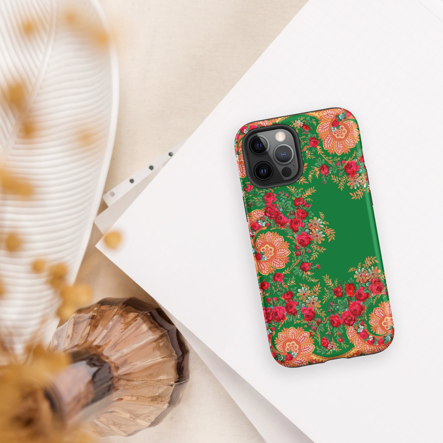 Coque iPhone rigide double protection « Foulard portugais Minhoto vert »