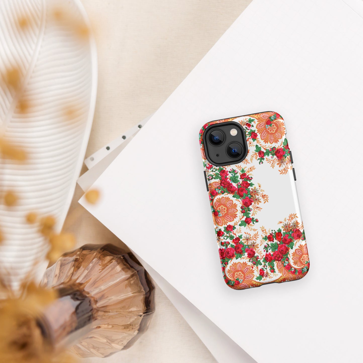 Coque iPhone rigide double protection « Foulard portugais Minhoto blanc »