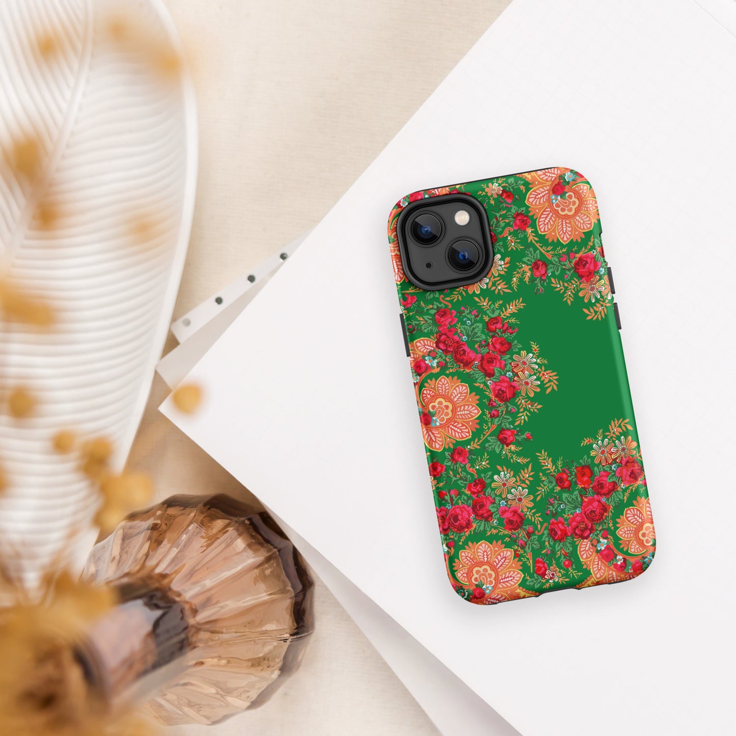 Coque iPhone rigide double protection « Foulard portugais Minhoto vert »