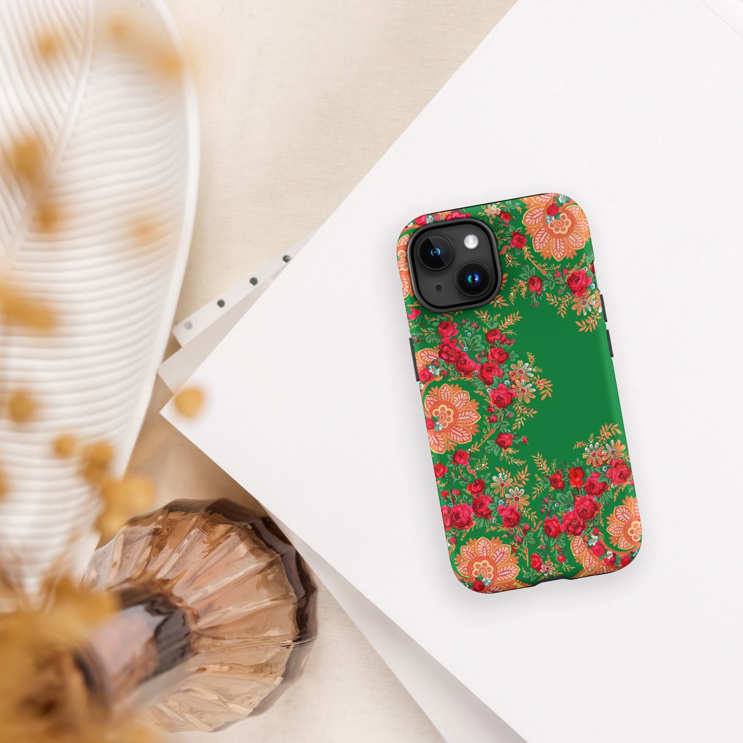 Coque iPhone rigide double protection « Foulard portugais Minhoto vert »