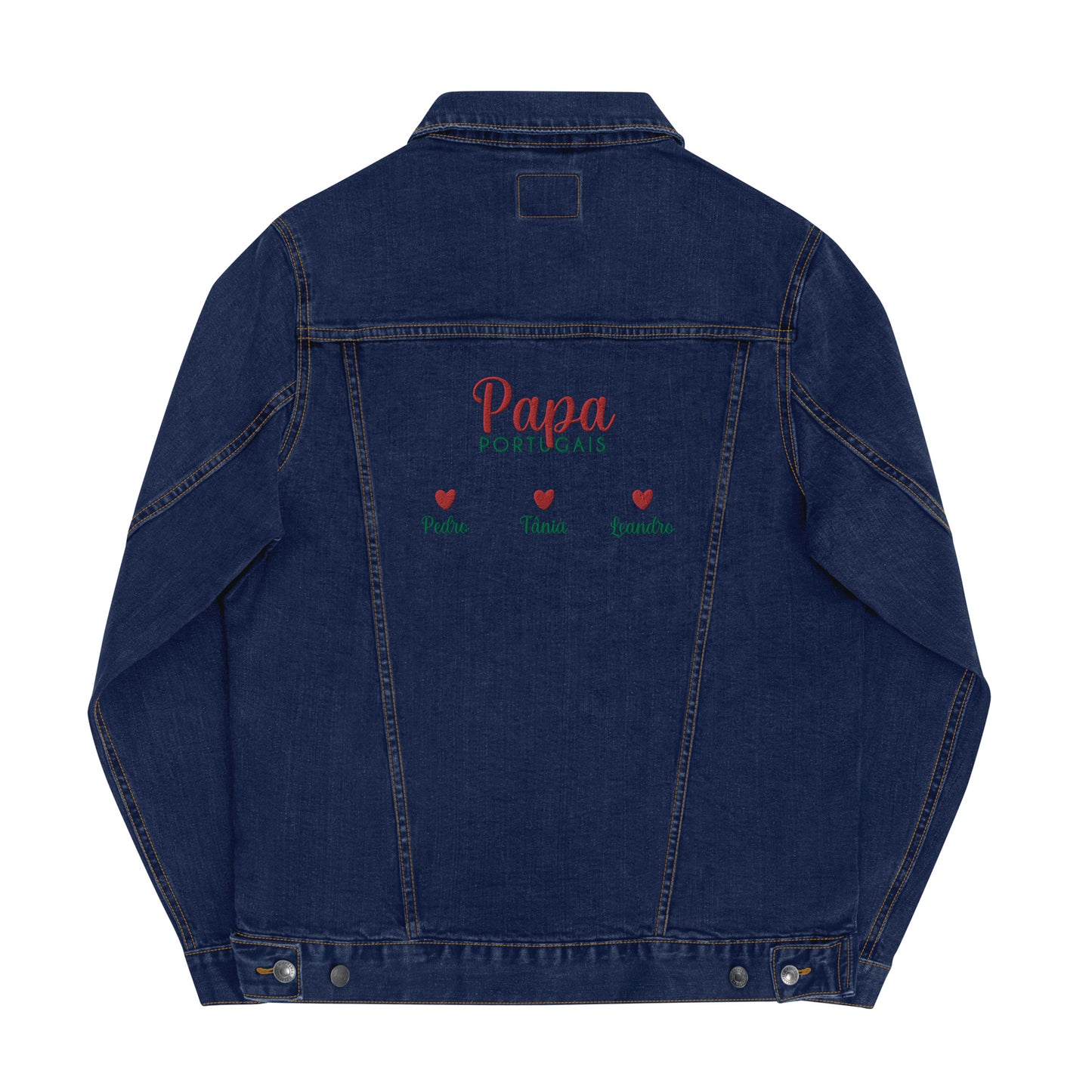 Jaqueta jeans bordada “Portuguese Dad” personalizável