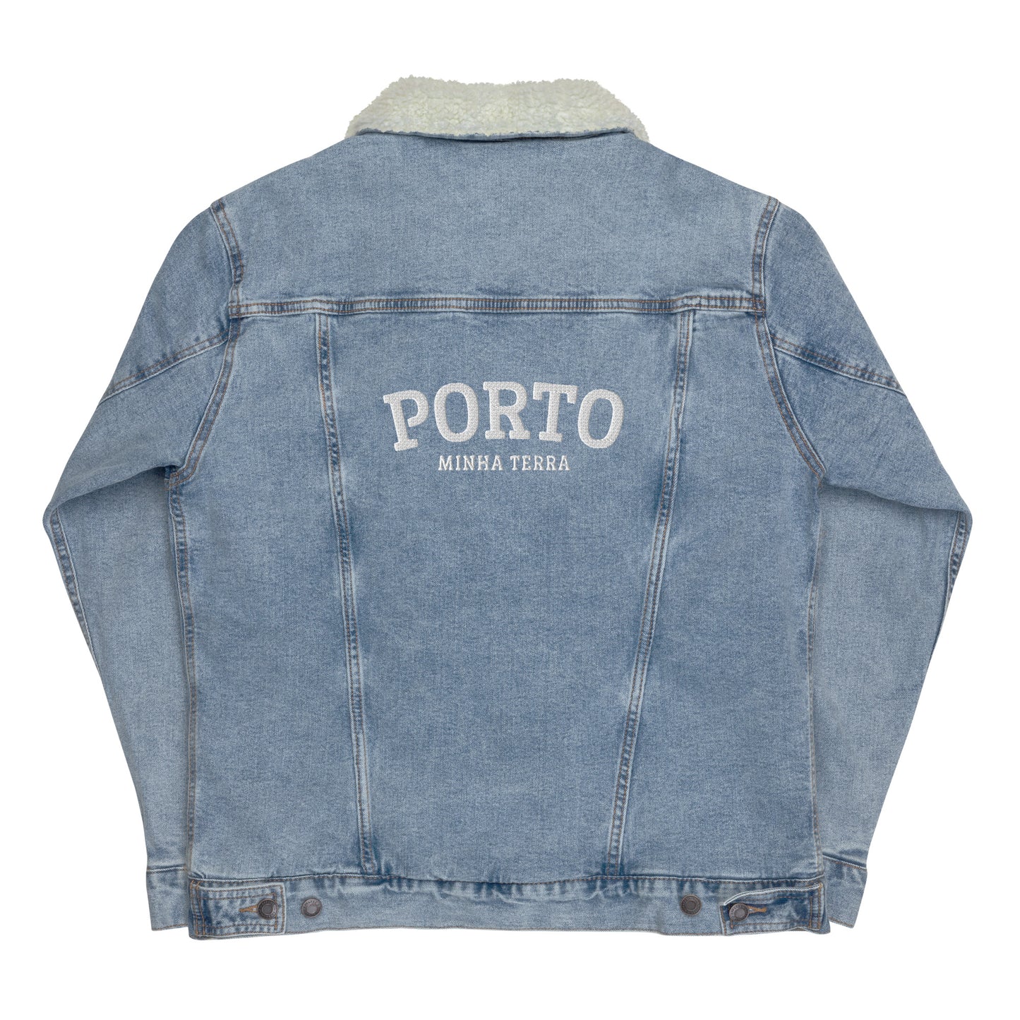 Jaqueta jeans bordada Moumoute "Porto, Minha Terra"